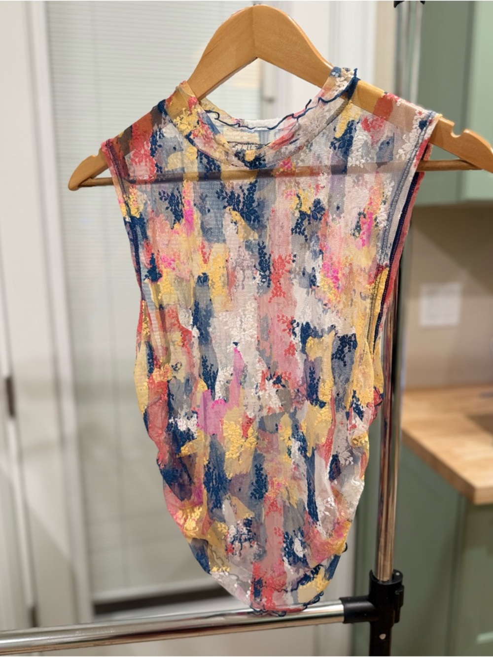 Free People Sleeveless Abstract-Print Camisole in Blue, Pink, Yellow, Cream